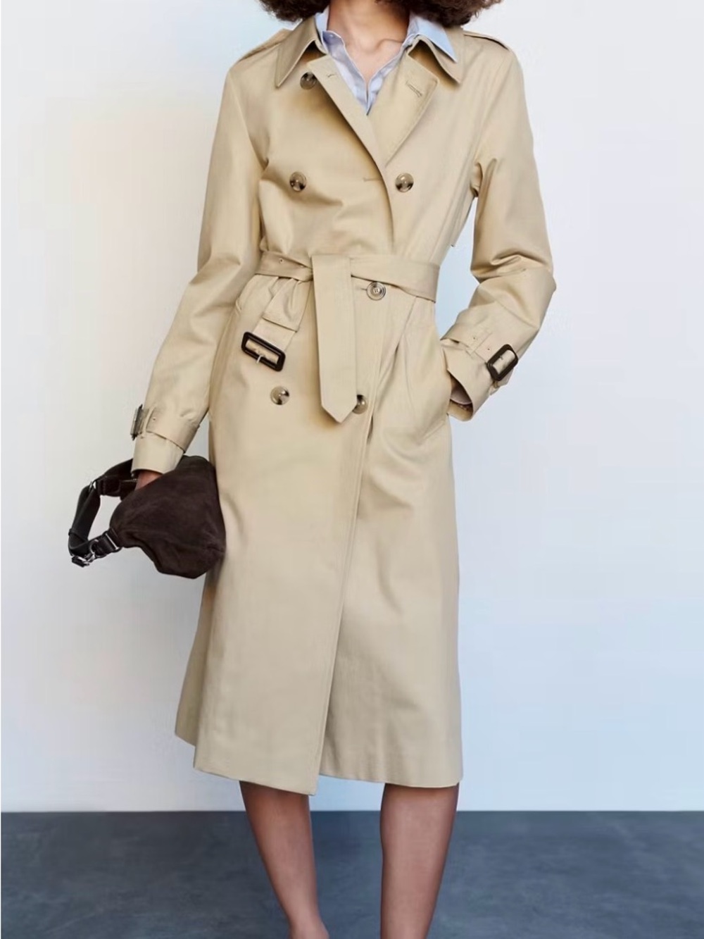 Mango Beige Double-Breasted Trench Coat with Belt